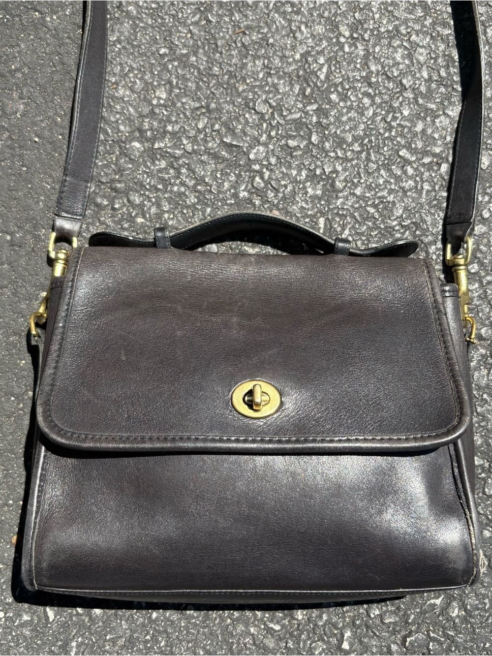 Vintage 90s Coach Court Bag Small Black Leather Crossbody Satchel Purse USA - Picture 2 of 16